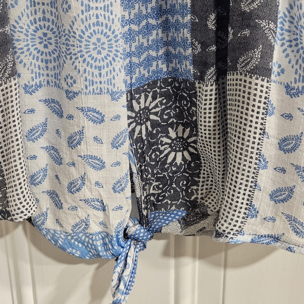 Ruby Rd. Blue and White Patchwork Blouse - Picture 3 of 5